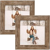 Picture Frames 4x4 Set of 2 Rustic Wood Grain Photo Frame for